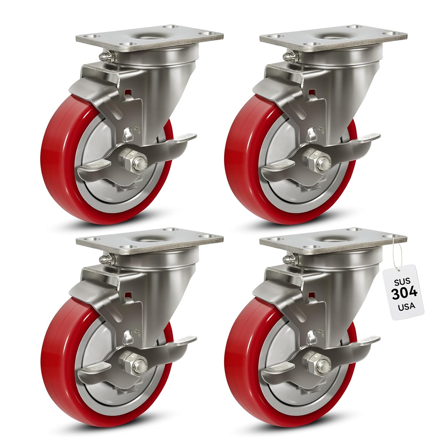 1-1/4" Wide Stainless Polyurethane Caster(red)