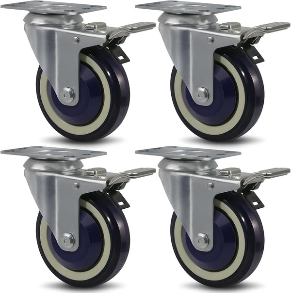 4"x 1-1/4" Polyurethane Caster with Total Lock Brake (Set of 4)