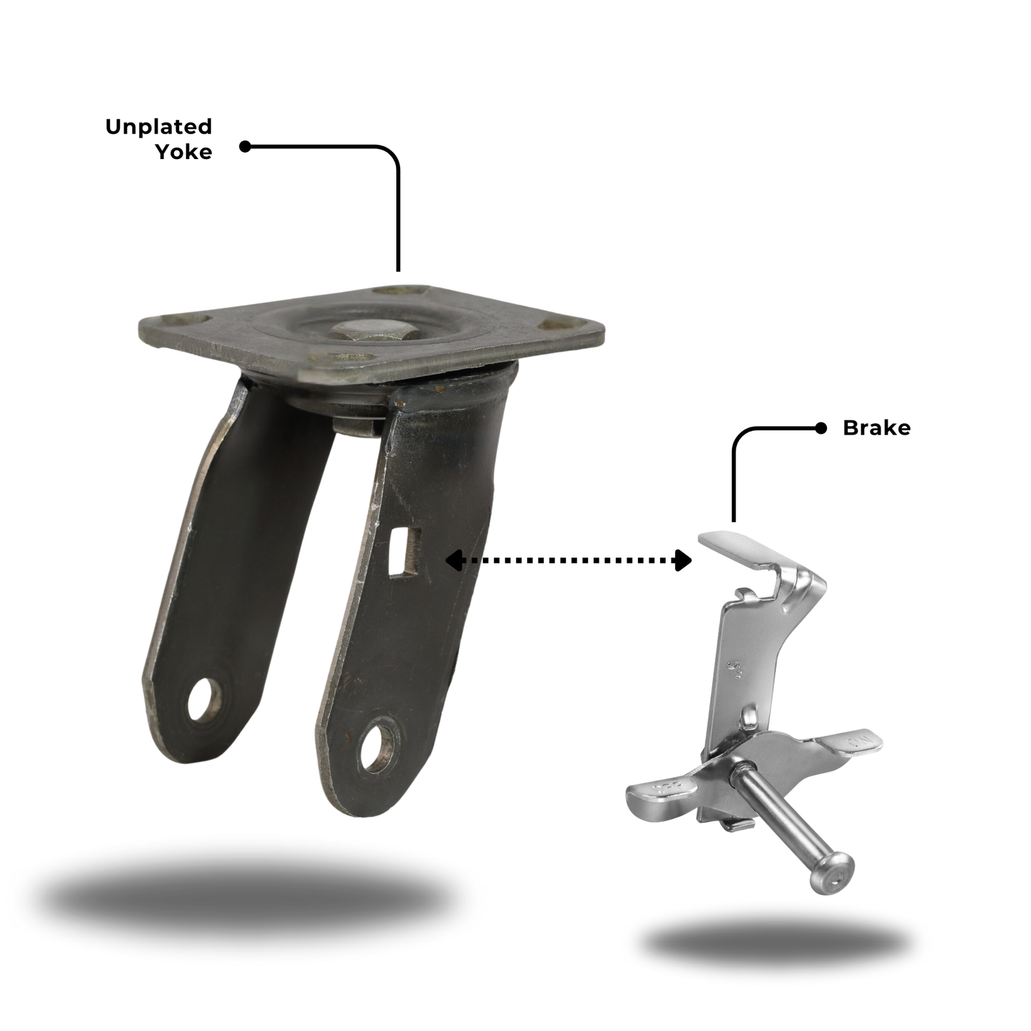 6" Unplated Swivel Caster Yoke with Brake For Waste Bin Caster Replacement Part