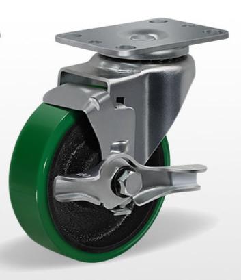 1-1/4" Wide Polyurethane on Cast Iron Casters (Green)