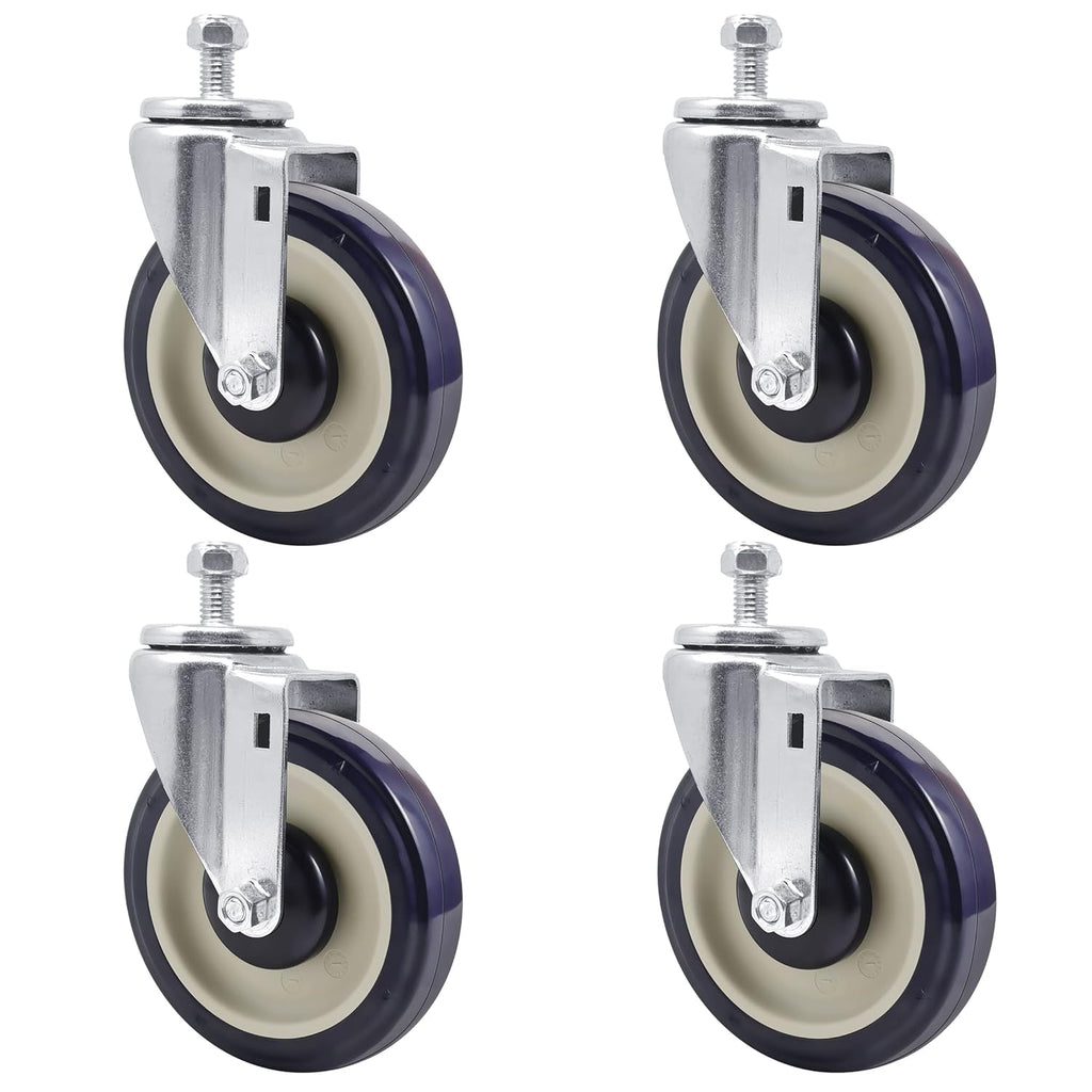 Polyurethane Replacement Shopping Cart Casters , Heavy Duty Locking Casters with 3/8" Bore Swivel Casters Set of 4 Wheels for Cart Furniture