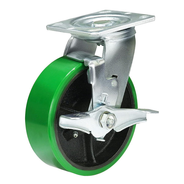 2" Wide Polyurethane on Cast Iron Casters Industrial Strength (Green)