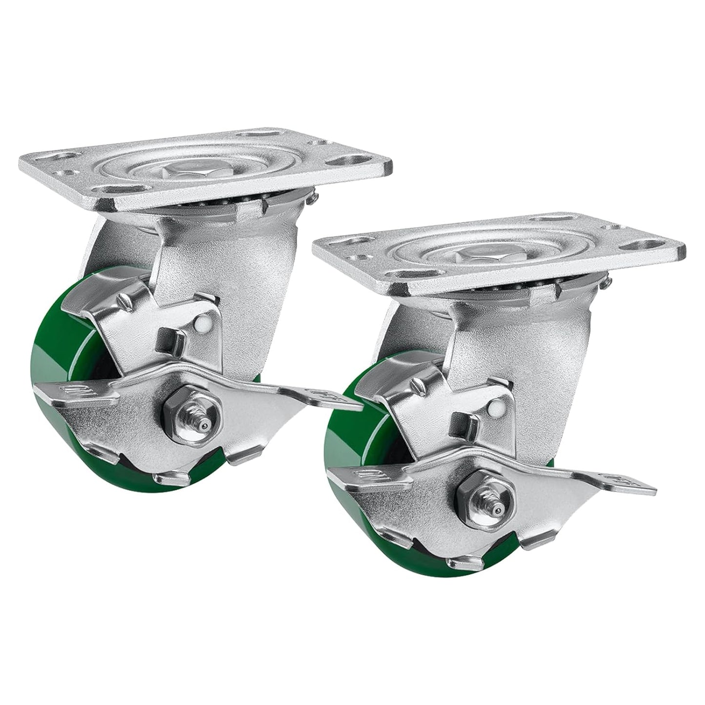 2" Wide Polyurethane on Cast Iron Casters Industrial Strength (Green)