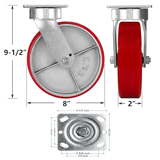 2" Wide Polyurethane on Cast Iron Kingpinless Casters