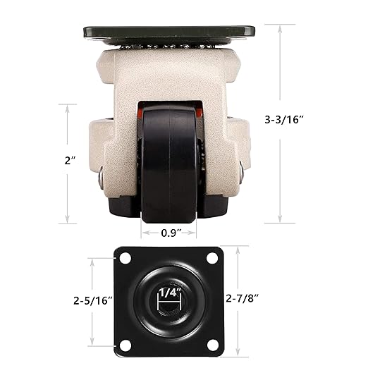 1" Wide Retractable Leveling Machine Casters