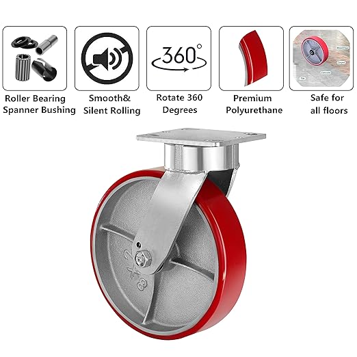 2" Wide Polyurethane on Cast Iron Kingpinless Casters