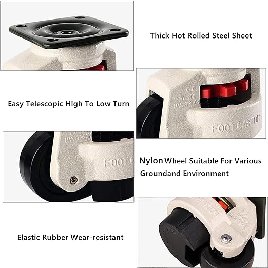 1" Wide Retractable Leveling Machine Casters