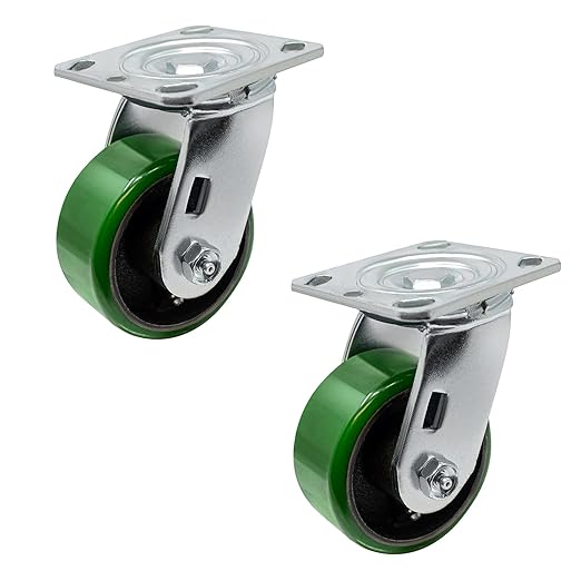 2" Wide Polyurethane on Cast Iron Casters Industrial Strength (Green)