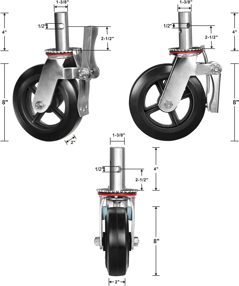 2" Wide Rubber on Cast Iron Scaffolding Casters