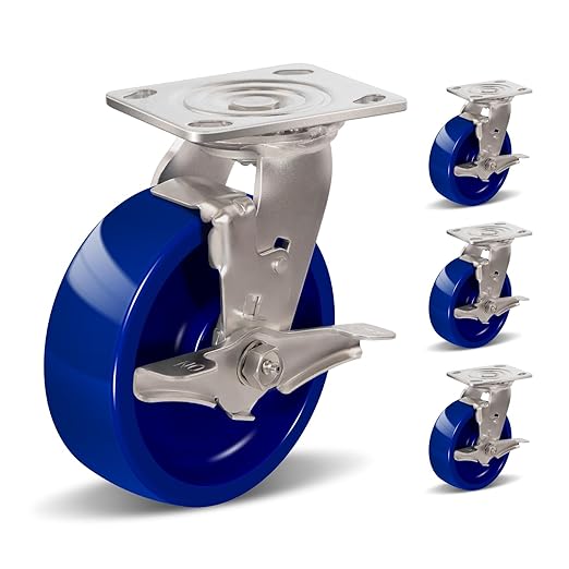 2" Wide Solid Polyurethane Stainless Steel Caster (Blue)