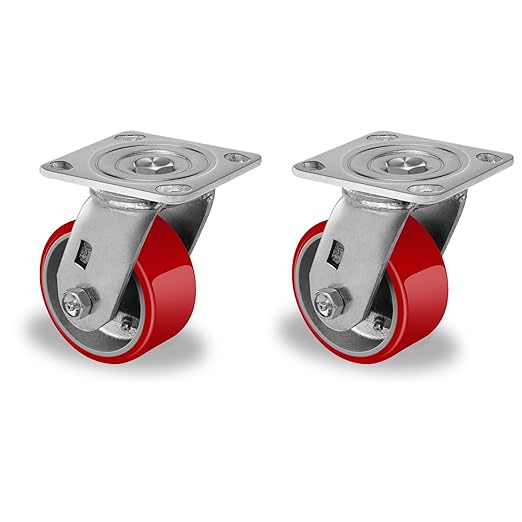 2 " Wide Polyurethane on Cast Iron Casters (Red)