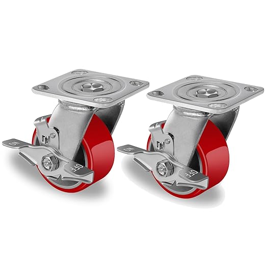 2 " Wide Polyurethane on Cast Iron Casters (Red)