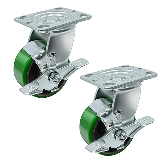 2" Wide Polyurethane on Cast Iron Casters Industrial Strength (Green)