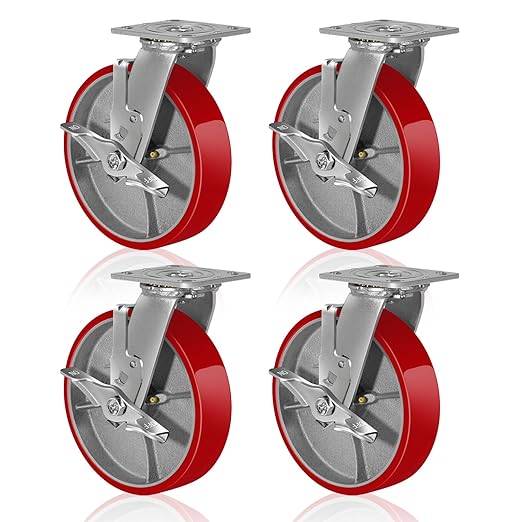 2 " Wide Polyurethane on Cast Iron Casters (Red)