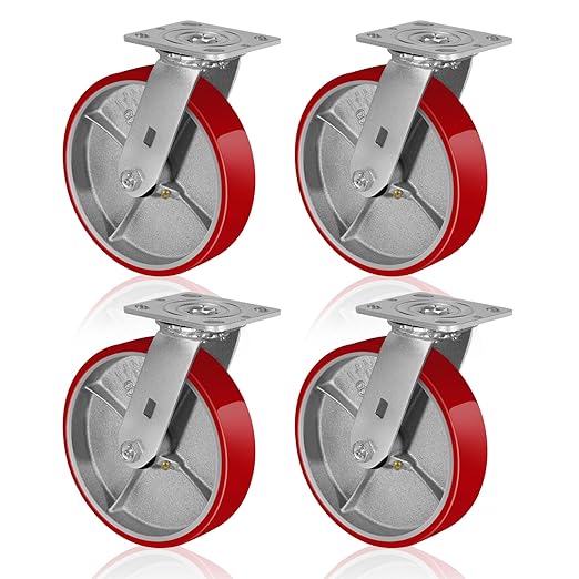 2 " Wide Polyurethane on Cast Iron Casters (Red)