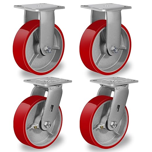 2 " Wide Polyurethane on Cast Iron Casters (Red)