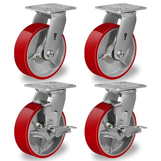 2 " Wide Polyurethane on Cast Iron Casters (Red)