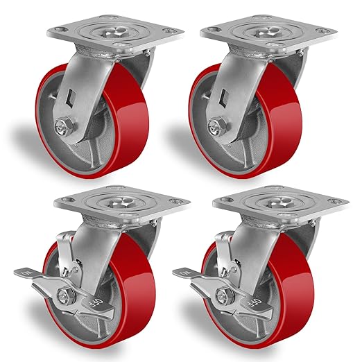 2 " Wide Polyurethane on Cast Iron Casters (Red)