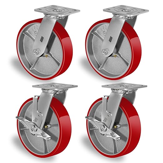 2 " Wide Polyurethane on Cast Iron Casters (Red)