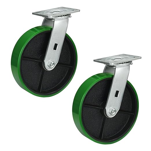 2" Wide Polyurethane on Cast Iron Casters Industrial Strength (Green)