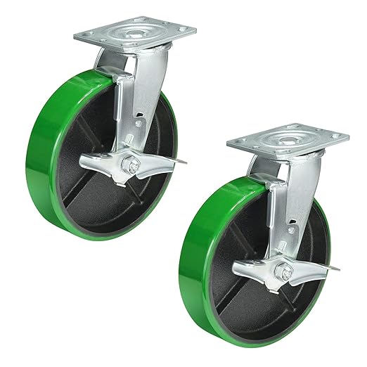 2" Wide Polyurethane on Cast Iron Casters Industrial Strength (Green)