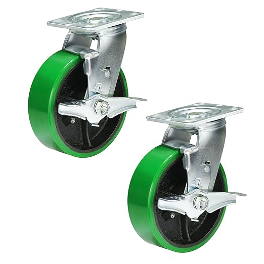 2" Wide Polyurethane on Cast Iron Casters Industrial Strength (Green)