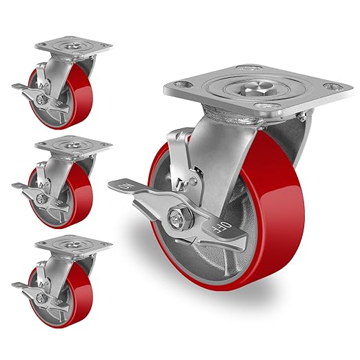 2 " Wide Polyurethane on Cast Iron Casters (Red)
