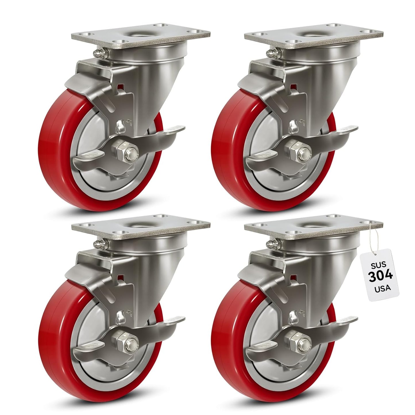 1-1/4" Wide Stainless Polyurethane Caster(red)