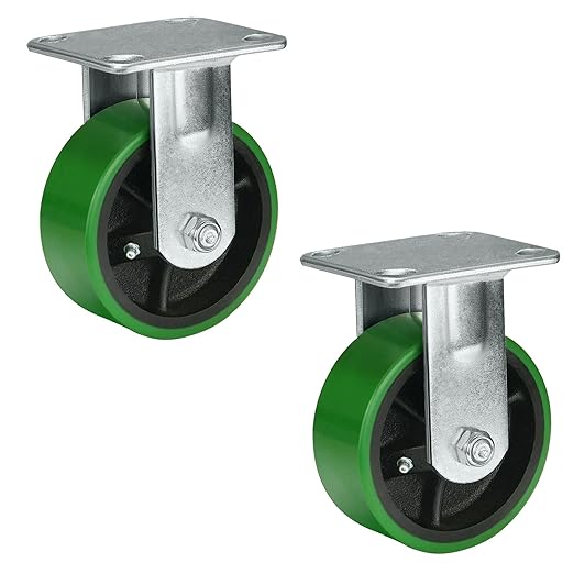2" Wide Polyurethane on Cast Iron Casters Industrial Strength (Green)
