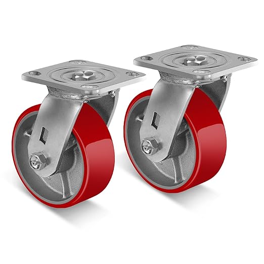 2 " Wide Polyurethane on Cast Iron Casters (Red)