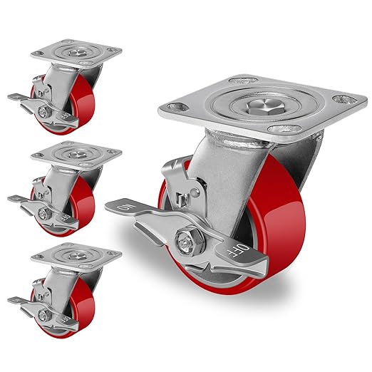 2 " Wide Polyurethane on Cast Iron Casters (Red)