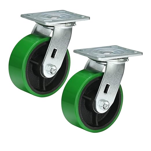 2" Wide Polyurethane on Cast Iron Casters Industrial Strength (Green)