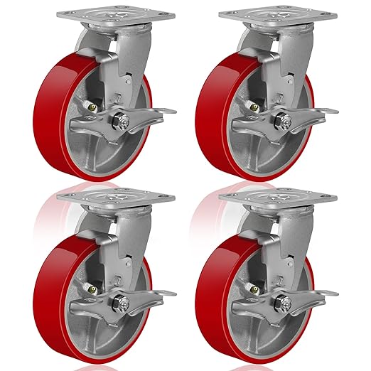 2 " Wide Polyurethane on Cast Iron Casters (Red)