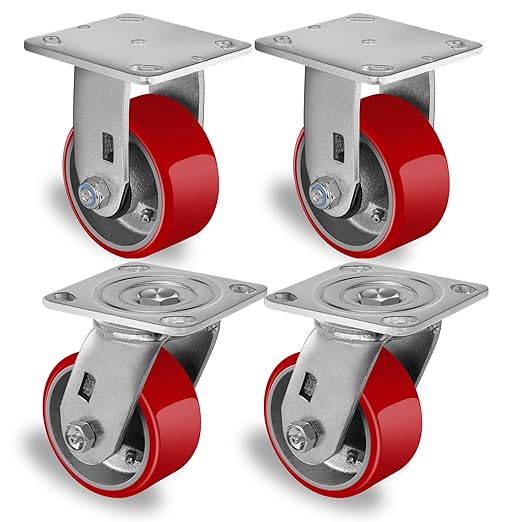 2 " Wide Polyurethane on Cast Iron Casters (Red)