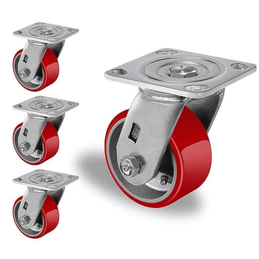 2 " Wide Polyurethane on Cast Iron Casters (Red)