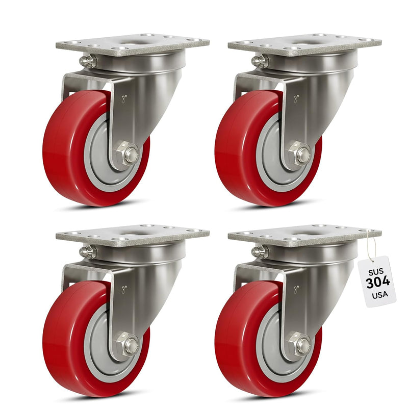 1-1/4" Wide Stainless Polyurethane Caster(red)