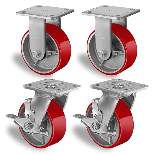 2 " Wide Polyurethane on Cast Iron Casters (Red)