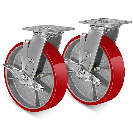 2 " Wide Polyurethane on Cast Iron Casters (Red)