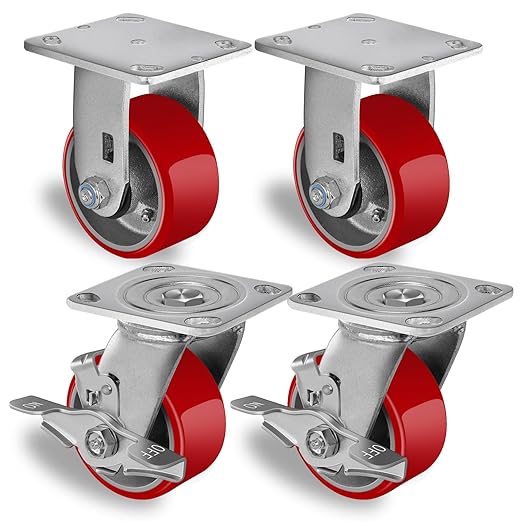 2 " Wide Polyurethane on Cast Iron Casters (Red)