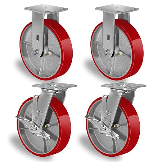 2 " Wide Polyurethane on Cast Iron Casters (Red)