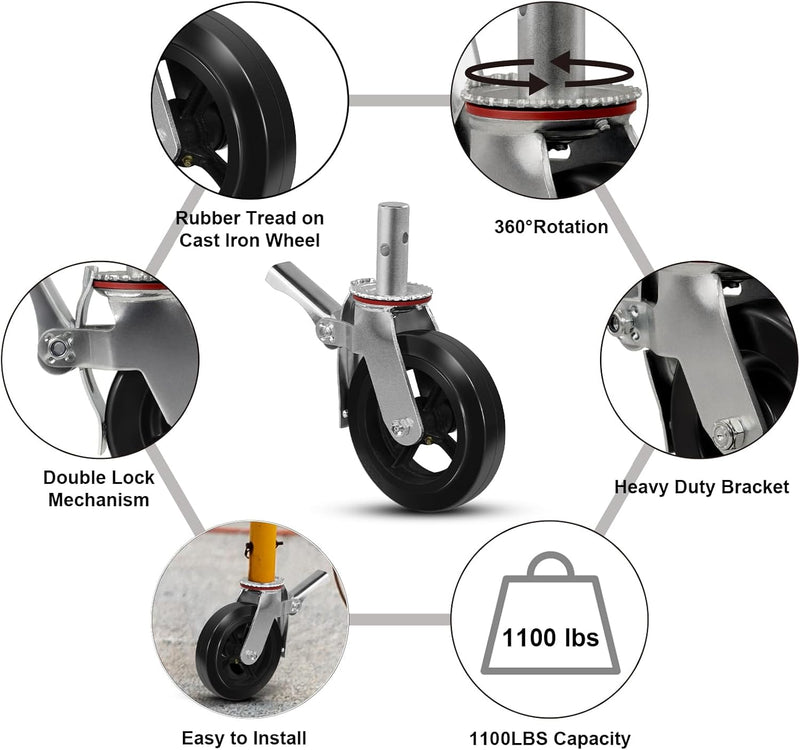 2" Wide Rubber on Cast Iron Scaffolding Casters