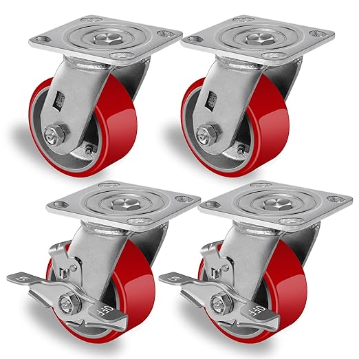 2 " Wide Polyurethane on Cast Iron Casters (Red)