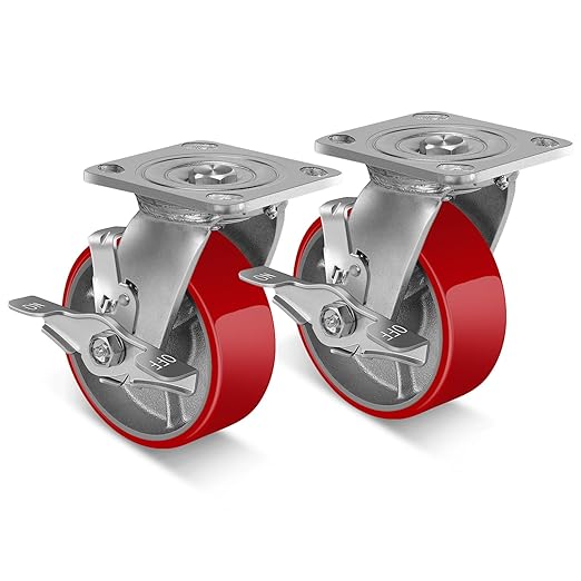 2 " Wide Polyurethane on Cast Iron Casters (Red)