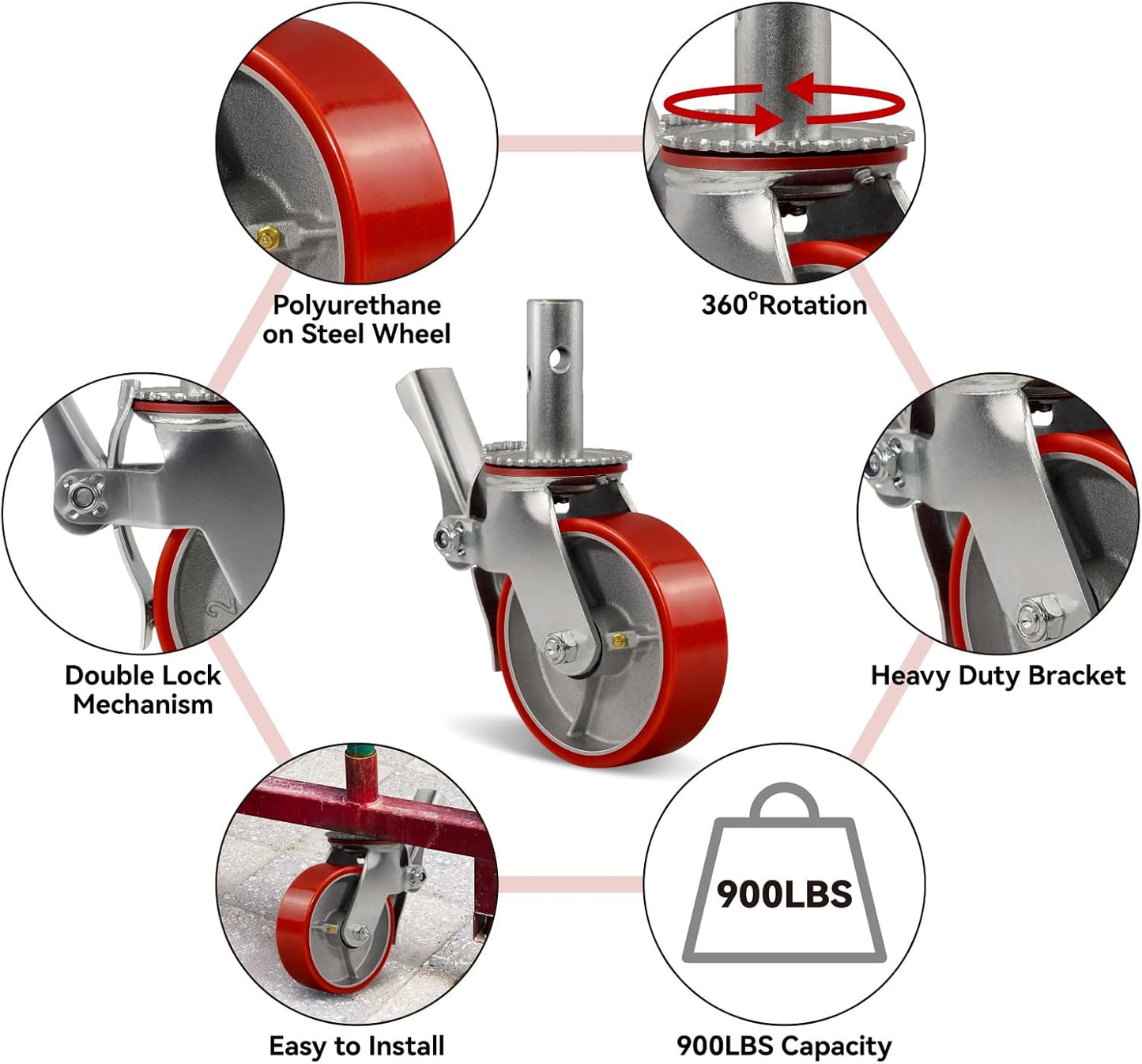 2" Wide Polyurethane on Steel Scaffolding Casters