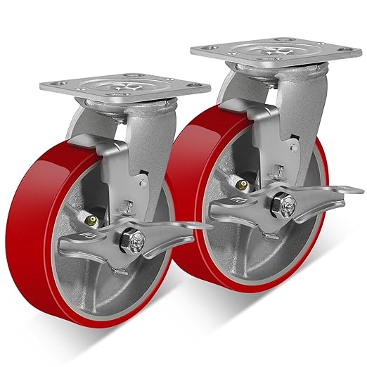 2 " Wide Polyurethane on Cast Iron Casters (Red)