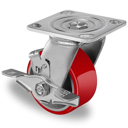 2 " Wide Polyurethane on Cast Iron Casters (Red)