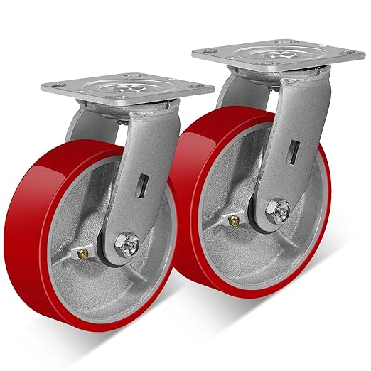 2 " Wide Polyurethane on Cast Iron Casters (Red)
