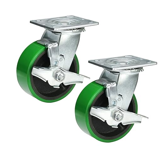 2" Wide Polyurethane on Cast Iron Casters Industrial Strength (Green)