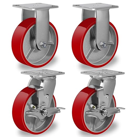 2 " Wide Polyurethane on Cast Iron Casters (Red)