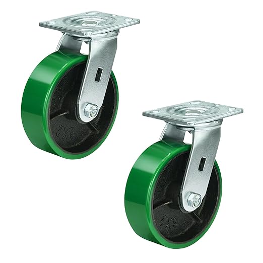 2" Wide Polyurethane on Cast Iron Casters Industrial Strength (Green)